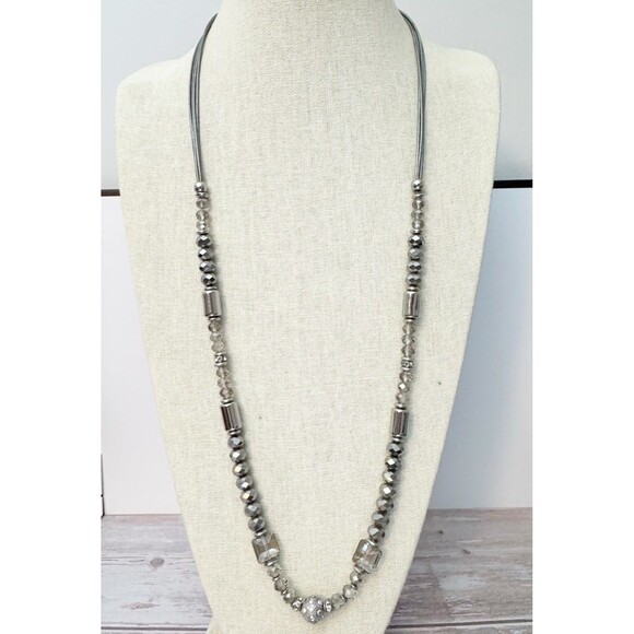 Chico's Jewelry - Chico’s Silver Tone Faceted Sparkling Glass Bead Long Statement Necklace 36”